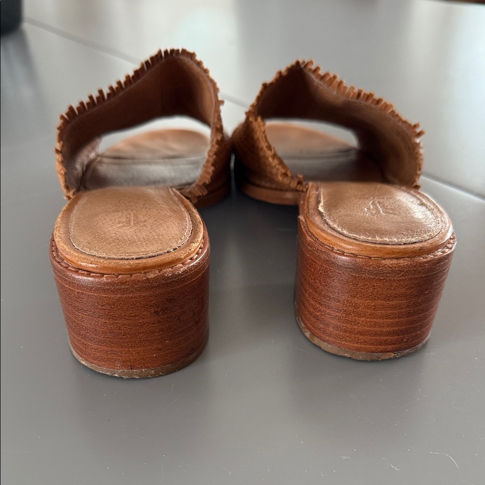 Frye Cindy Woven Leather Slide Mule Block Heel Size 7.5 - Picture 5 of 8